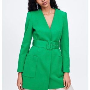 ZARA GREEN BELTED FROCK COAT JACKET DRESS $119.90